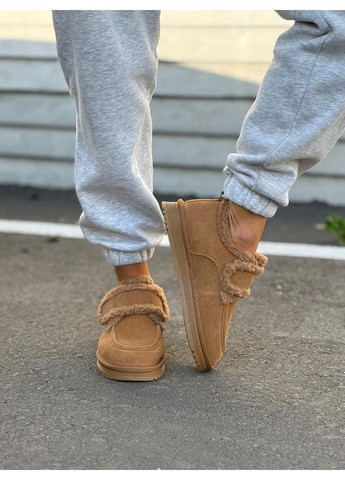 Зимние зимние женские ботинки на липучках натуральная замша теплые на меху комфортные мокасины рыжие No Brand