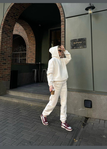 Молочный демисезонный костюм двойка на флисе на все случаи жизни, приятный к телу тёплый костюм 2-ка (кофта+штаны) No Brand 319-4 (306518963)