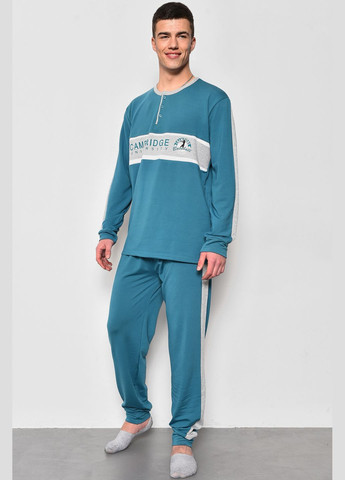 Піжама чоловіча на флісі напівбатальна смарагдового кольору Let's Shop (280199056)