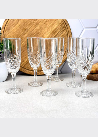 Набор бокалов для шампанского Орио, 6 шт, 190 мл, стекло, для посудомоечной машины No Brand (315633471)