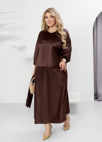 Шовковий спідничний костюм жіночий (блуза + спідниця) No Brand (369560236)