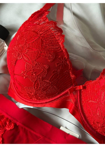 Красный комплект бюстгальтер push-up + трусики слипы 2386 красный Weiyesi