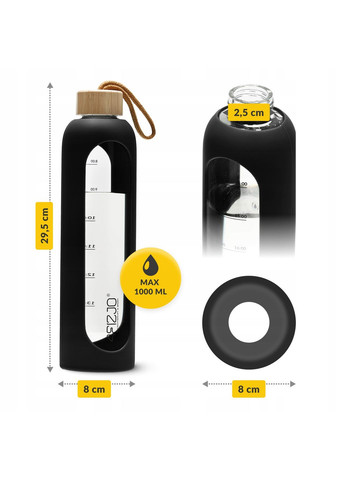 Бутылка для воды спортивная 1000 мл стеклянная Black () 4FIZJO P-5905973403917 (344588355)