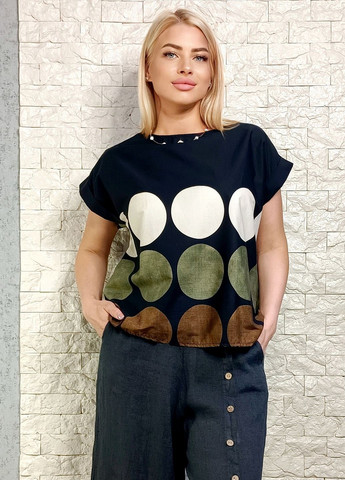 Чёрная блуза Insta Firenze Бавовняна з гороховим принтом