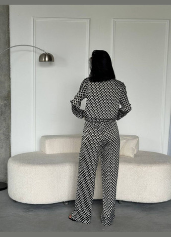 Элегантный стильный костюм в пижамном стиле а нежном черном цвете, принтованный прогулочный костюм No Brand 205-1 (292311290)