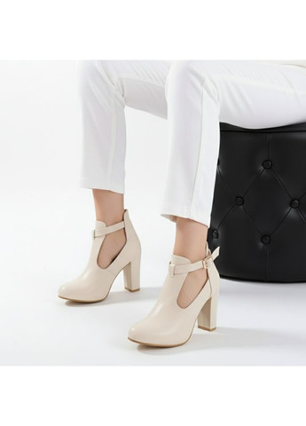 Seven Женские кожаные ботильйоны на каблуке 1744 Бежевые бежевый з искусственная кожа, — демисезон (368147786)