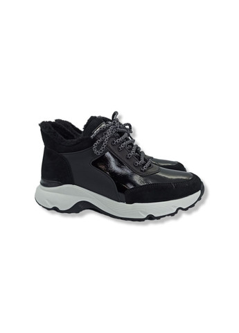 Черные зимние кроссовки (р) замша/лак 0-1-1-8015 Stepter