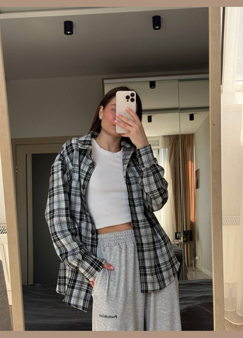 Серая спортивная, повседневный, кэжуал, джинсовая рубашка в клетку Україна с длинным рукавом