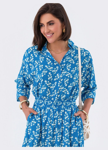 принтованный костюм из штапеля с юбкой голубой Dressa (287340334)