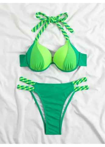 Зелений літній жіночий роздільний купальник із твердим пушапом на зав'язці. роздільний купальник якісний зі щільної тканини China