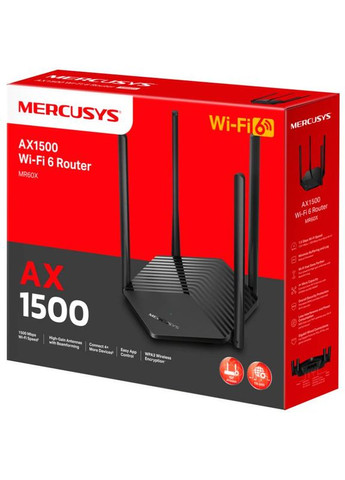 Маршрутизатор MR60X AX1500, 2xGE LAN, 1xGE WAN, MESH Mercusys (315030486)