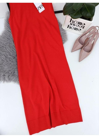 Червона довга однотонна трикотажна сукня. Zara