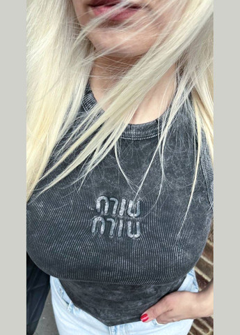 Жіноча майка в рубчик з ефектом потертості MonCher — 341491579