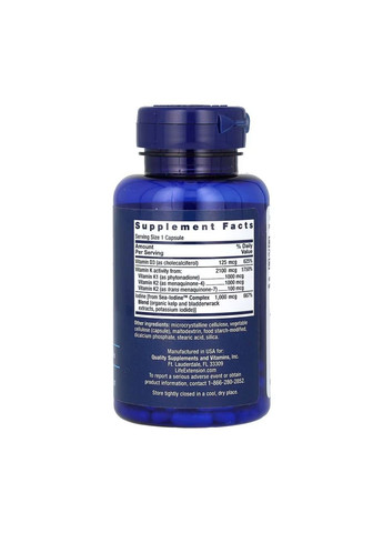 Вітаміни Д і К з Морським Йодом Vitamins D and K with Sea-Iodine™ - 60 капсул Life Extension (285790096)