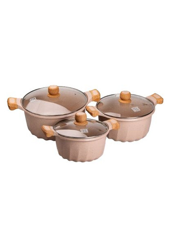 Набор из трех кастрюль и сковородок с крышками 24, 28, 32 см, толстодонное алюминиевое дно MGC (360455241)