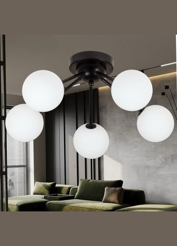 Чорна стельова люстра з білими кулями на 5 ламп Five-Light (61-X1005F-5 BK+WH (120)) No Brand (373064728)