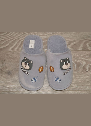 Серые тапочки для мальчика меховые с красивой аппликацией Deshman