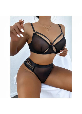 Черный демисезонный комплект черного нижнего белья. нижнее белье сексуальное женское. красивое нижнее белье с трусиками и лифчиком. No Brand