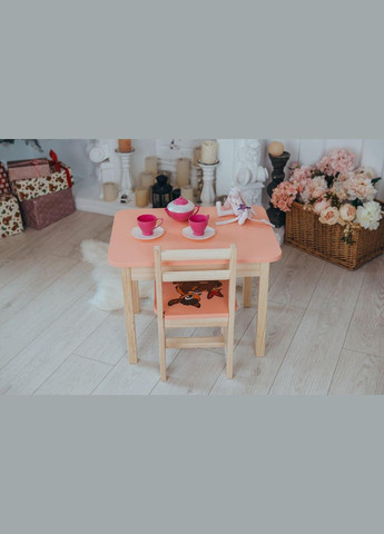 Детский розовый столик с ящиком и стульчиком Оленя. Стол для игр и учебы No Brand (323223369)