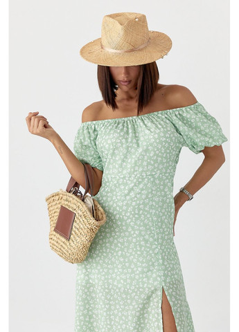 Салатова повсякденний квіткова сукня з рукавами-ліхтариками Lurex з квітковим принтом