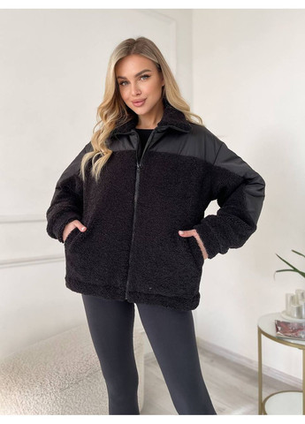 Чорна демісезонна жіноча демісезонна куртка з штучним хутром MonCher