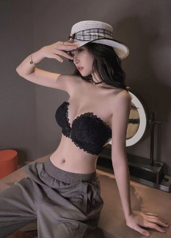 Чорний балконет жіночий мереживний бюстгальтер балконет з передньою застібкою та push-up romantic (1756 ) 85 Finetoo з кісточками нейлон