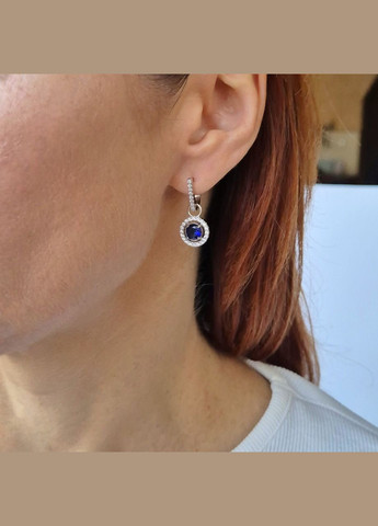 Срібні сережки з підвіскою з Синім каменем срібло 925 проби Родоване 82078с 3.89г No Brand (306741986)