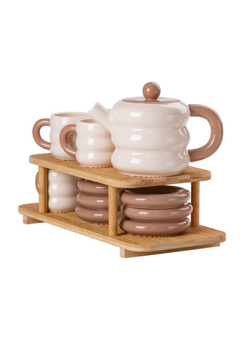 Чайний сервіз на 6 персон з 2-ярусною бамбуковою підставкою HP-15-20 Yiwu (370973870)