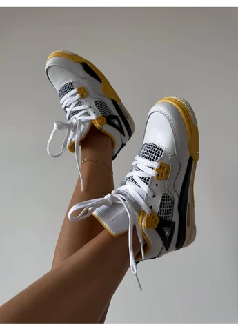 КРОССОВКИ ЖЕНСКИЕ NIKE AIR JORDAN 4 WHITE YELLOW НАЙК АИР ДЖОРДАН БЕЛЫЕ No Brand белые демисезоны (391956757)