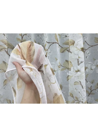 Тюль 1908т Flora Батист Белый с бежевым 400х270 см (42-0994) VR-Textil (380673761)