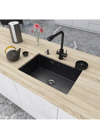 Чорна кухонна мийка з нержавійки під стільницю 1.5 мм Nett NB-6845 (352730069)