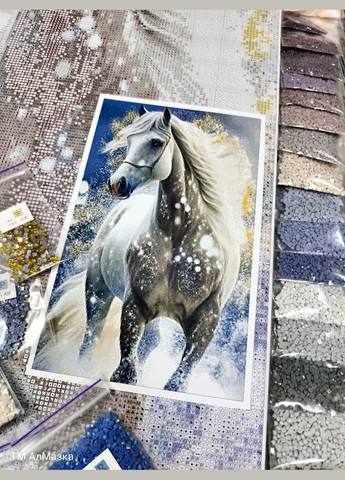 Набір алмазної мозаїки НА підрамнику АЛМр-221 "Білий кінь", 40*65см АлМазка (335056482)