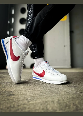 Білі всесезон кросівки чоловічі і жіночі nike classic cortez white red blue | найк класік кортез білі червоні сині No Brand
