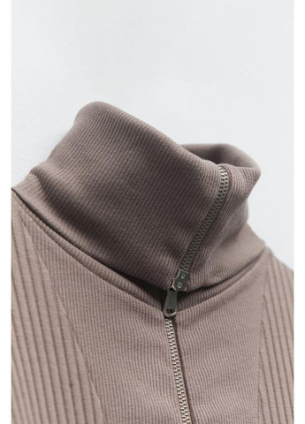 Коричневое платье в рубчик меди с молнией Zara
