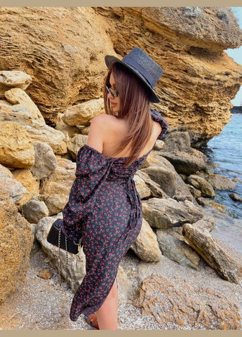 Чорна повсякденний, вечірня, кежуал жіноча сукня силуетна FINO Mode з квітковим принтом