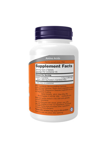 Acetyl L-Carnitine 750mg - 90 tabs Now Foods (369398062)