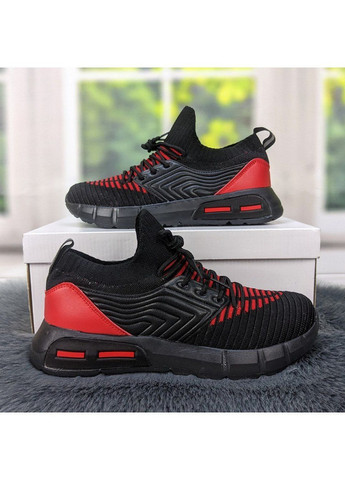 Чорні Осінні кросівки підліткові чорні з червоним текстильні Канарейка