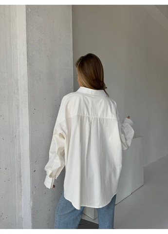 Молочная кэжуал рубашка однотонная Україна с длинным рукавом