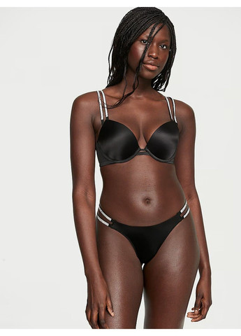 Бразиліана люксові зі стразами Double Shine Strap Smooth Brazilian Panty чорні Victoria's Secret (360656933)