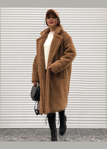 Жіноча шуба Тедді оверсайз бежева Maxi (110см) AL (317215162)