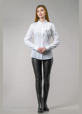 Белая классическая, повседневный рубашка однотонная CHICLY с длинным рукавом