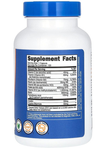 Комплекс витаминов группы В, 462 мг, 120 капсул, важные для нормальной работы нервов,. Nutricost (366089719)