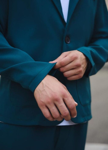 Темно-бірюзовий демісезонний костюм чоловічий класика жакет штани casual тренд No Brand