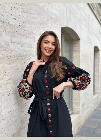 Черный зимний женское вышитое платье цветочный сад черное ESQ 4697