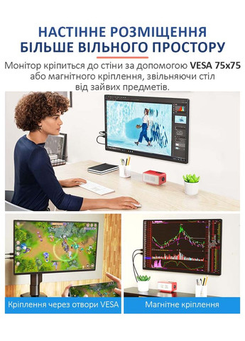 Монитор портативный S185FC / 18.5 '' / IPS / 1920x1080 / Type-C / HDMI / jack 3.5 мм / второй экран No Brand (346493975)