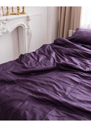 Постельное белье с резинкой Сливовая страйп сатин PREMIUM Двуспальный размер, наволочки 70/70 No Brand (363191506)
