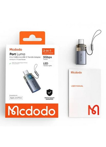 Адаптер 2-in-1 USB-A to USB-C with TF Card Reader Adapter чорний McDodo (370613606)