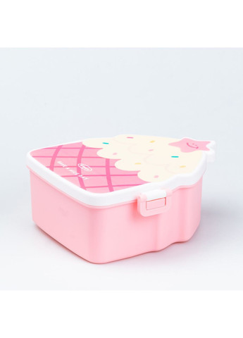 Дитячий ланч бокс на дві секції 950 мл пластиковий з вилкою та ложкою "Тістечко" Рожевий TS Kitchen (367724554)