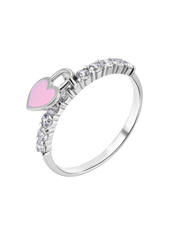 Срібна каблучка з рожевою емоллю Серце 19р UMAX (291018255)