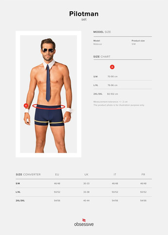 Эротический костюм пилота Pilotman set, боксеры, манжеты, воротник с галстуком, очки Obsessive (297393818)